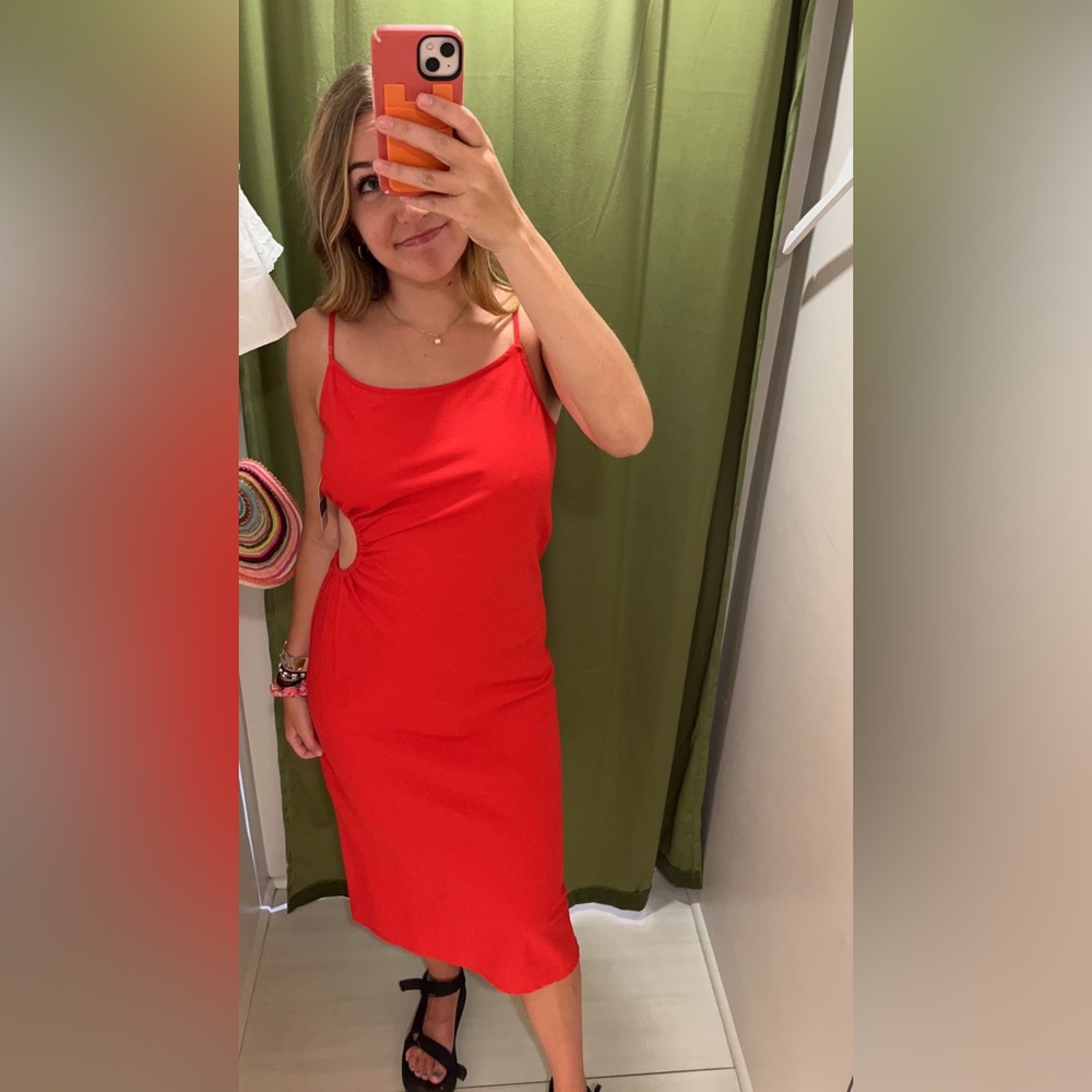 Red midi dress